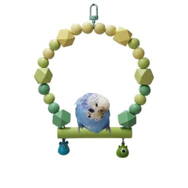 Imagem de Brinquedo de balanço de gaiola de pássaro para pendurar, poleiro de papagaio de madeira natural com suporte, pequeno acessório de calopsita para pintassilgo periquito conure (verde)