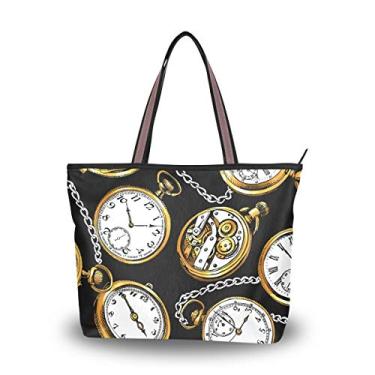 Imagem de Bolsa de mão com alça superior dourada vintage relógios de bolso bolsa de ombro para mulheres, Multicolorido., Large