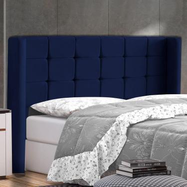 Imagem de Cabeceira Cama Box Casal King Size Gioconda 195cm Com Frame Veludo Azul Escuro - Abmaza