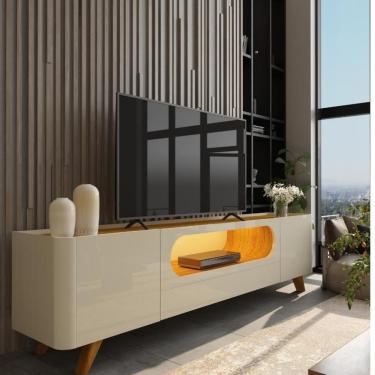 Imagem de Rack para TV de Até 85 Polegadas 2 Portas 1 Gaveta LED com Pés de Madeira Nobre Gelius - Off White/Naturale