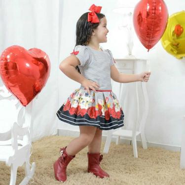 Imagem de Vestido de festa infantil com rosas vermelhas e o Buldogue realeza