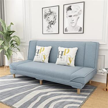 Imagem de Sofá fácil de moda, sofá de tecido confortável, sofá de tecido de perna de madeira natural, sofá vivendo sozinho, sofá moderno escandinavo, sofá de quarto, sofá de cadeira para 2 a 3 pessoas, azul