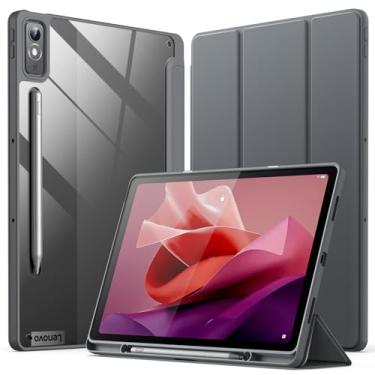 Imagem de JETech Capa para Lenovo Tab P12 12,7-Polegadas (2023 Modelo, TB370FU / TB371FU) com Suporte para Stylus, Parte Traseira e Claro do PC Rígido, Suporte Protetor Triplo Dobrável (Cinza Escuro)