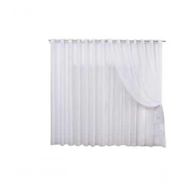 Imagem de Cortina 4,00x2,30 Sala Quarto Cozinha Varão Voil Duplo Cor: Branco