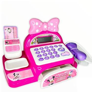 Imagem de Caixa Registradora Minnie Brinquedo Rosa Com Dinheiro E Acessórios - M