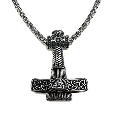Imagem de FANCY-J Colar de talismã de martelo de Thor para homens nórdicos Mjolnir colares com pingente de amuleto de aço inoxidável comprimento da corrente 61 cm, Aço inoxidável, aço inoxidável