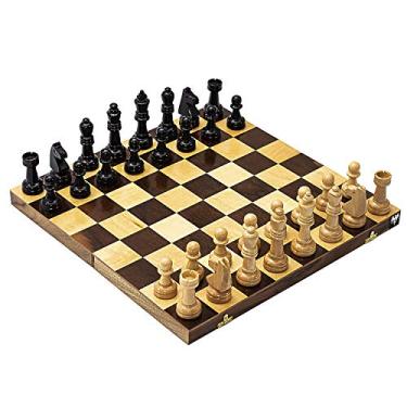 Imagem de Total Luxo - Jogo de Xadrez Tabuleiro Dobrável Madeira Maciça 5x5 cm Peças Rei 10 cm para 2 Jogadores
