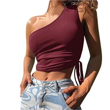 Imagem de Camiseta cropped feminina estampada para sair, camiseta Y2K, sem mangas, blusa rodada, colete formal, Vinho, P
