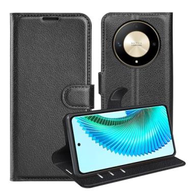 Imagem de Capa para Huawei Honor X9b, couro PU com suporte para cartão de crédito, carteira fina flip com suporte, capa protetora para Huawei Honor Magic 6 lite capa para Huawei Honor X50 5G (preto)