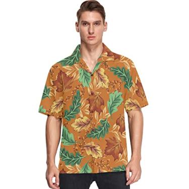 Imagem de Camisetas havaianas masculinas manga curta Aloha Beach Shirt Thanksgiving Leaf Outono Floral Verão Casual Button Down Shirts, Multicolorido, M