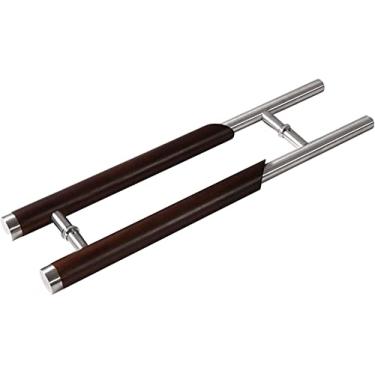 Imagem de Maçaneta deslizante de porta de celeiro 61/81/101 cm para interior exterior, maçaneta moderna de aço inoxidável para chuveiro/porta de celeiro deslizante/portas de vidro, inclui acessórios/marrom