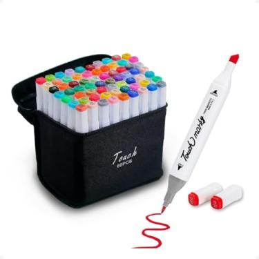 Imagem de Estojo 60 Canetas Marcador para Colorir - Kit Conjunto Canetinha Profissional Tiktok Marcadora Permanente de Ponta Dupla em Cores diferenciadas -Tampa Codificada por Cores - Linha Premium (60 Cores)