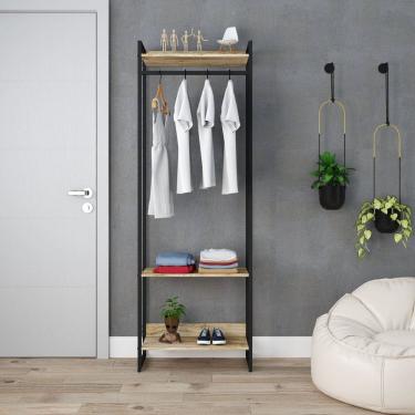 Imagem de Estante Closet Arara Industrial 3 Prateleiras 187x60cm Dynamica Yescasa Carvalho/Preto