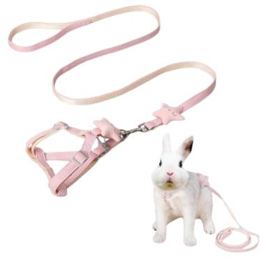 Imagem de Peitoral de coelho ajustável para animais de estimação, caminhada, corrida, corrida, coleira para coelho, gato, filhote, gatinho, furão e outros animais de estimação pequenos (rosa, pequeno)