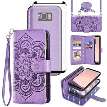 Imagem de Asuwish Capa de celular para Samsung Galaxy S8 Plus com zíper carteira destacável com protetor de tela de vidro temperado, suporte de cartão de flores S8plus S 8 8plus 8S Edge S8+ SM-G955U mulheres