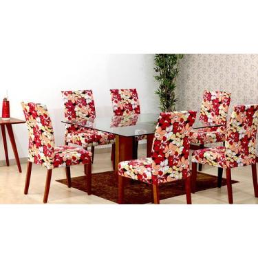 Imagem de Capas De Cadeira 06 Lugares Floral - Deccoralle, Vermelho