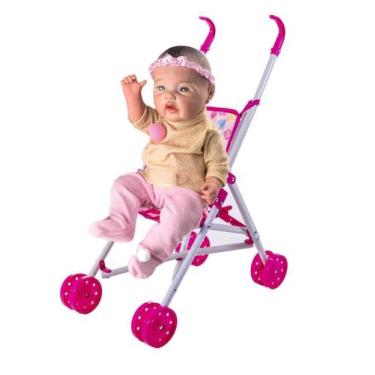 Imagem de Brinquedo Realista Bebê Silicone Pijama Mamadeira + Carrinho - Milk Br
