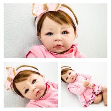 Imagem de Bebê Reborn Boneca Corpo Tecido Cabelo Fio a Fio + Enxoval - Mundo Azu