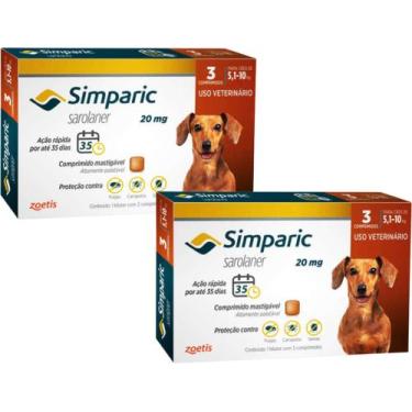 Imagem de Simparic Antipulgas para Cães de 5,1 a 10Kg - 20mg - Combo 2 cxs com 3