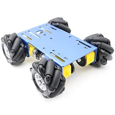 Imagem de 4WD Metal Smart Car Chassis, MC100 Remote Control Omnidirectional Wheel Robot Platform Car Kit with 60mm Mecanum Wheel & DC TT Motor for Arduino/Raspberry pi/Micobit, DIY Maker Learning (Blue)