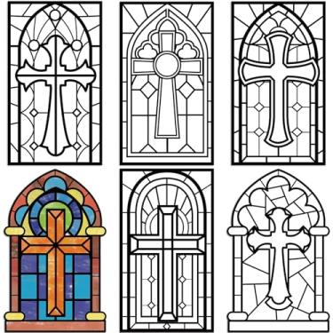 Imagem de Dinifee 36 Pcs Crosses Religious Crafts for Kids Sunday School Bible Crafts Color Your Own Holy Week Christian DIY Coloring Card Kits and Fun Home Activities, 6 Styles, 5 x 9 Inch