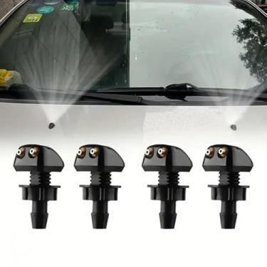 Imagem de 4 peças de bocais de lavagem de para-brisa dianteiro, kit de substituição de bocal de limpador automotivo de orifício duplo, spray de limpador de para-brisa com junta de borracha, acessórios