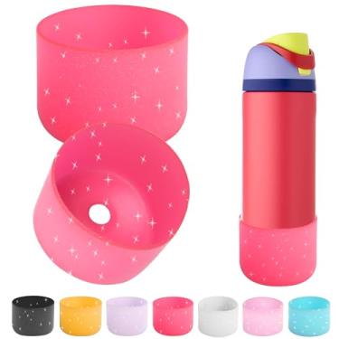 Imagem de 2 peças de bota de silicone para garrafa de água Owala 14/453.6 g 680.4 g 947.2 g 1,134.0 g, capa protetora antiderrapante para garrafas de água FreeSip, Twist e Flip (Glitter Rose, 947 g)
