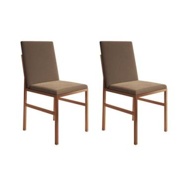 Imagem de Kit 2 Cadeiras de Jantar Estofadas Mônaco Base Cobre Veludo Marrom - A