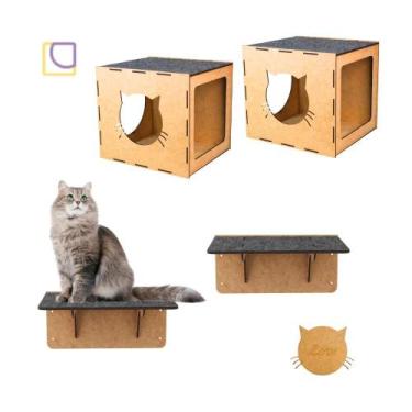 Imagem de Parquinho de Gatos Kit 4 peças em MDF Nichos e Prateleiras - Box Fan