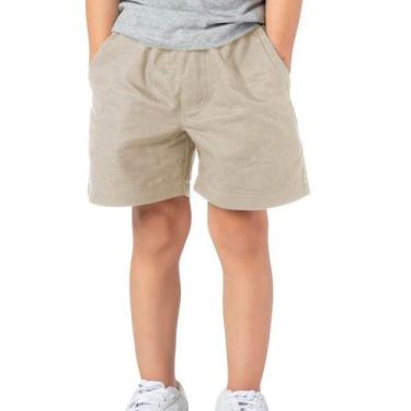 Imagem de Bermuda Infantil Menino Sarja Lisa Bolso Confortavel Bege - VRASALON, 