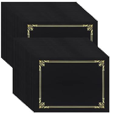 Imagem de Pacote com 40 porta-certificados pretos 21 x 28 cm capas de certificado suportes de diploma a granel com borda dourada para tamanho carta, cartolina, papéis de prêmio, documentos, graduação,