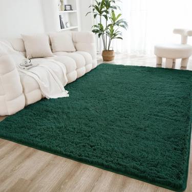 Imagem de Litanika Tapete felpudo de 10 x 15 cm para sala de estar, quarto, esmeralda, verde-escuro, pêlo alto, ultramacio, felpudo, cabeceira, sala de jogos, dormitório, antiderrapante, moderno que não cai