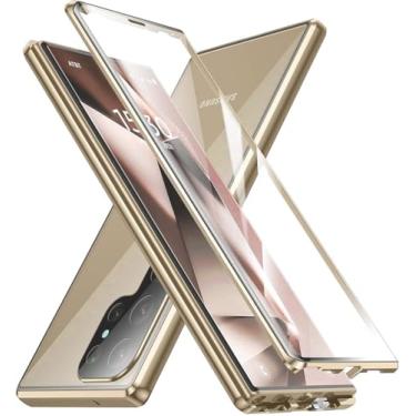 Imagem de CeeEee Capa de privacidade para Samsung Galaxy S24 vidro temperado frontal e traseira antipeep screen e protetor de câmera 360 graus capa magnética - ouro