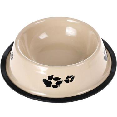 Imagem de Comedouro e Bebedouro Aço Inoxidável 15cm 150ml - Meu Pet, Bege