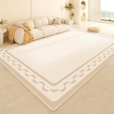 Imagem de HJZSZX Tapete bege floral artístico, tamanho grande, creme, flor, linhas, retângulo, fácil de limpar, sala de estar, quarto, sofá, tapetes, YY007, C, 200X200CM