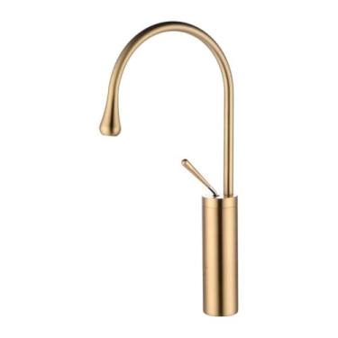 Imagem de Torneira de teto suspensa com gota d'água, torneira para pia de banheiro, torneira para banheira, misturador de água quente e fria em latão maciço, ferragens para banheira, alto, dourado escovado