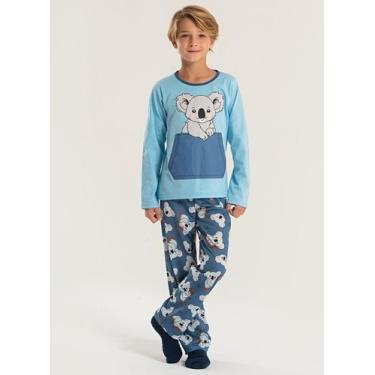 Imagem de Pijama Longo Infantil Menino Azul Blusa e Calça Coala - Molekada, 8