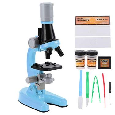 Imagem de QANYEGN 40X 1200X Microscópio de alta definição monocular, microscópio de alta definição e alta ampliação, microscópio biológico de plástico para meninos e meninas (sem baterias) (Azul)