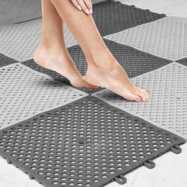 Imagem de 10 Tapete Para Box Canil Banheiro Vestiário Chuveiro Piso Modular Estrado Antiderrapante 30x30cm Triboshop (Cinza/Branco)