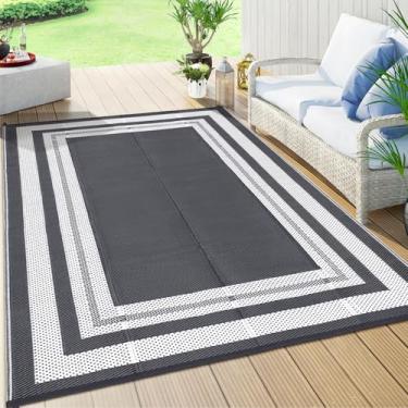 Imagem de COZYLOOM Tapete de palha de plástico, 22,5 x 30,5 cm, tapetes grandes reversíveis de plástico para acampamento, impermeável, moderno, tapete para quintal, varanda, trailer, piscina, piquenique, praia,