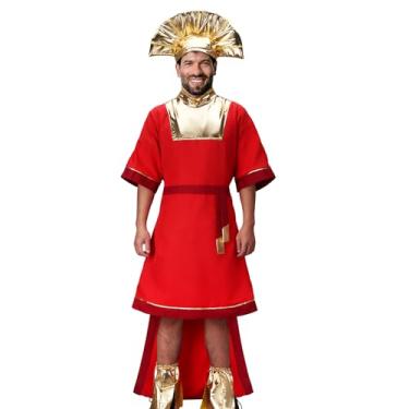 Imagem de WeizhaonanCos Fantasia masculina de cosplay do imperador Kuzco, fantasia de rei vermelho com chapéu, tornozeleira para festa de Halloween, roupa chique, Vermelho, M