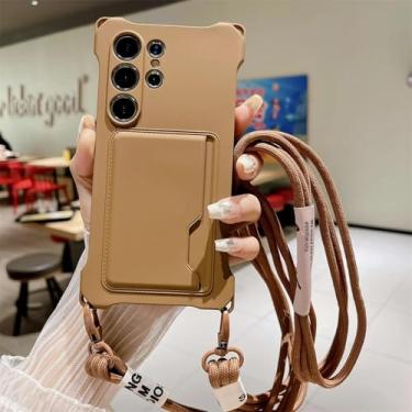 Imagem de HPQWN Para Samsung A54 5G Luxury Crossbody Lanyard Strap Silicone Card Holder Case Wallet Cover (Para Samsung A54 5G/Marrom)