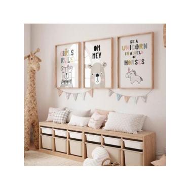 Imagem de Kit 3 Peças Infantil Urso Frases Coloridas Ursinha Unicórnio Ideal Par
