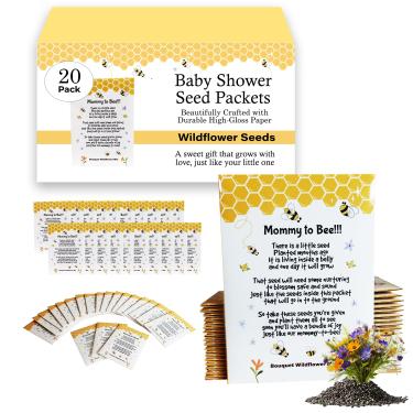 Imagem de Pacotes de sementes Mommy to Bee | Lembranças de chá de bebê para meninas ou meninos para convidados | 20 pacotes de sementes de flores silvestres | Pré-preenchidos | Mistura de flores silvestres | Sementes sem OGM | Gênero neutro | Oh Baby | Presentes