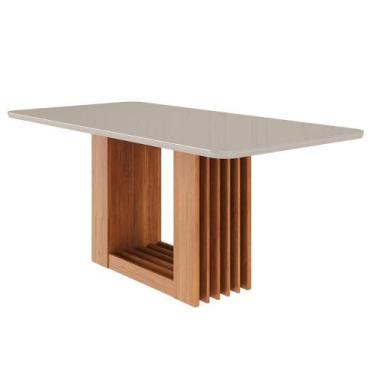 Imagem de Mesa De Sala Jantar Ariela + Tampo em MDF e Vidro Temperado Bordas Arr