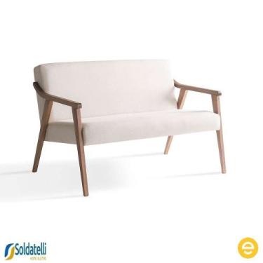 Imagem de Poltrona Namoradeira Flávia Base Nogueira Tecido Algodão Bege Mescla -