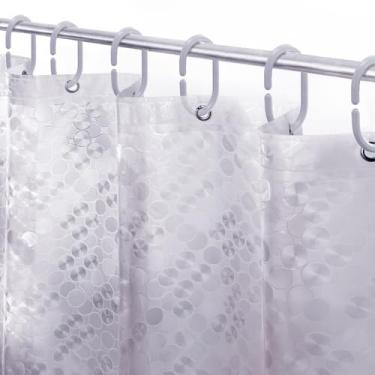 Imagem de LiBa Forro de cortina de chuveiro PEVA com 12 anéis de plástico, forro de chuveiro impermeável 8G, cortina de chuveiro transparente de 182 x 182 cm com ímãs, banheiro pesado, padrão de bolhas