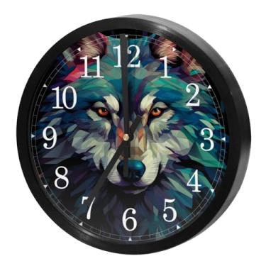 Imagem de LILINWAN Relógio de parede pintado com cor lobo, 24 cm, silencioso, sem tique-taque, operado por bateria, para escritório, escola, quarto, casa