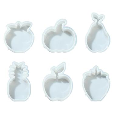 Imagem de Airssory 6 peças, 6 estilos de moldes de vela de silicone com tema de frutas, laranja, morango, pêra, abóbora, abacaxi, formas em forma de maçã para festa, resina epóxi, cera, gesso, artesanato