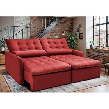 Imagem de Sofá Sem Caixa Retrátil 1,60m Softgel Celeste Velusoft Vermelho Cama Inbox
